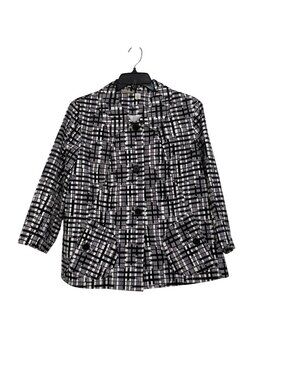 Kim Rogers Womens Black & White Plaid Button-Up Jacket L 3/4 Sleeves Full Lined